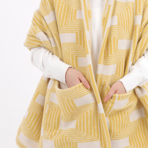 【ポケット付】洗えるタスマニアラムウール混大判ストール イエロー 70×180cm  OTW-7018-YE