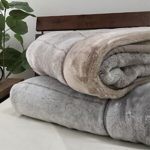 ［シングル］吸湿発熱リッチファー2枚合わせ毛布 約140×200cm×グレー1枚 JY-2401-GY