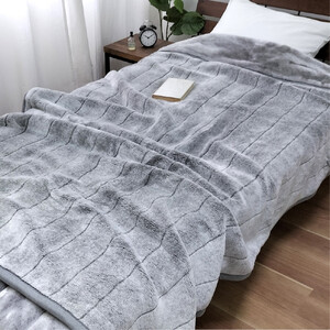 ［シングル］吸湿発熱リッチファー2枚合わせ毛布 約140×200cm×グレー1枚 JY-2401-GY
