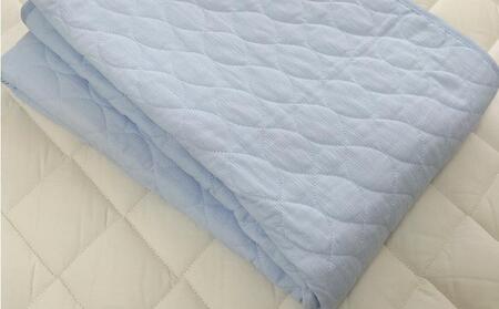 『涼』綿100%ちぢみ織り敷パッド　シングルサイズ（100×205cm）ブルー　TKS-1S-BL