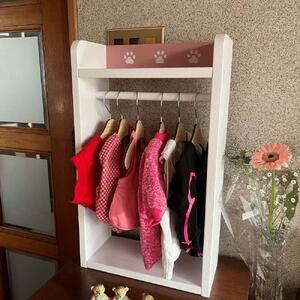 ペットハンガーラック （ホワイト×ピンク）【肉球が可愛い】