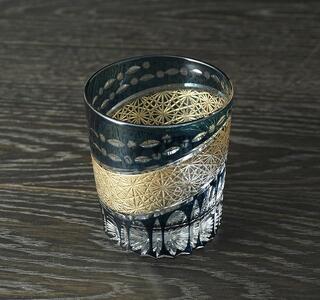 金帯切子グラス(漆技) ダークブルー