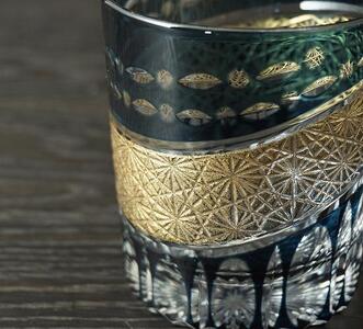 金帯切子グラス(漆技) ダークブルー