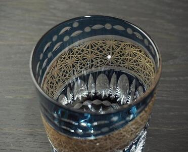 金帯切子グラス(漆技) ダークブルー