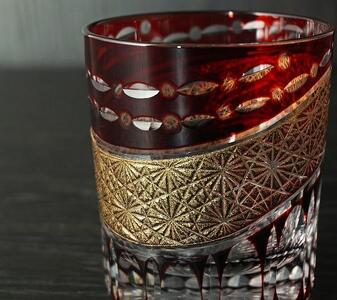 金帯切子グラス(漆技) レッド
