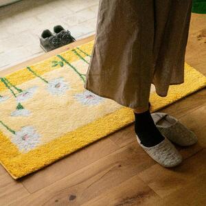 玄関マット イノセントデイジー 45×75cm イエロー 室内 洗える 日本製 ウィルトン織り すべり止め