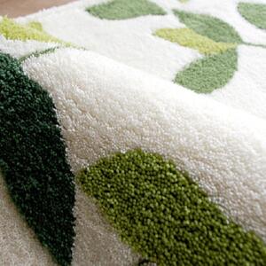 玄関マット リーフグリーン 45x75cm ホワイト 室内 洗える 日本製 ウィルトン織り すべり止め