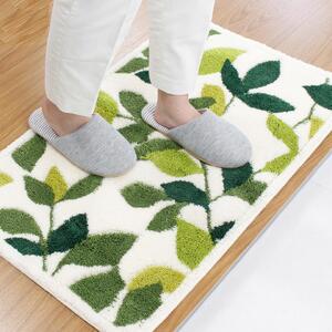 玄関マット リーフグリーン 50×80cm ホワイト 室内 洗える 日本製 ウィルトン織り すべり止め
