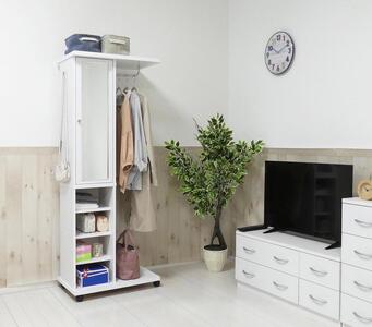 ミラー付ハンガーラック ホワイト