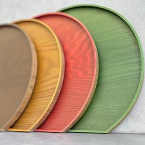 ［ライトブラウン］紀州漆器 木製 カラー半月盆 トレー 約36cm［YS139］