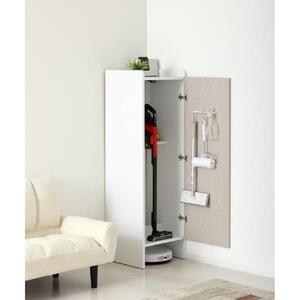 【ホワイト】クリーナーグッズ収納 幅43.5×奥行42×高さ140cm スティック掃除機 ロボット掃除機 収納 AKU104410601