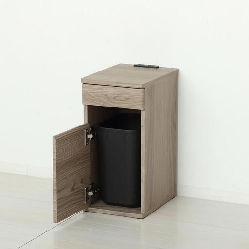 【グレージュ】完成品 コンセント付ダストボックス ゴミ箱 ごみ箱 ダストBOX ペール付き 隠す コンセントボックス スマホ置き サイドテーブル コンセント付ダストボックス AKU102327502