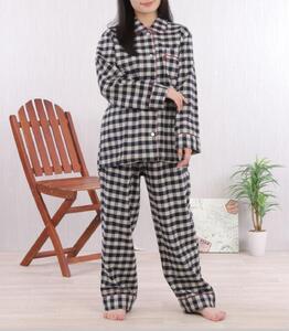 【カラー：ネイビー サイズ：L】ヤクウール 格子柄 レディスパジャマ