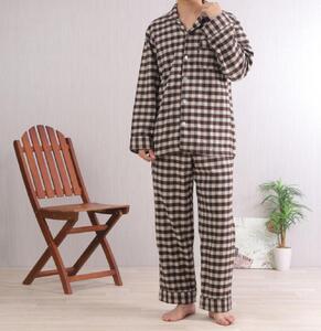 【カラー:ブラウン サイズ:M】ヤクウール 格子柄 メンズパジャマ