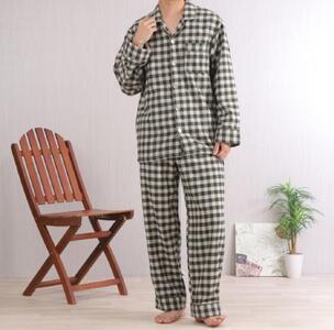 【カラー：グリーン サイズ：L】ヤクウール 格子柄 メンズパジャマ