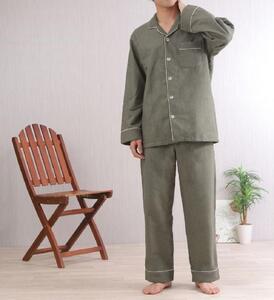 【カラー：グリーン サイズ：L】フランネル 無地 メンズパジャマ