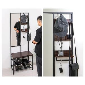 多機能 ハンガーラック ミラー付 ブラウン 約W62×D33×H169.5cm AKU104491001