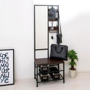 多機能 ハンガーラック ミラー付 ブラウン 約W62×D33×H169.5cm AKU104491001