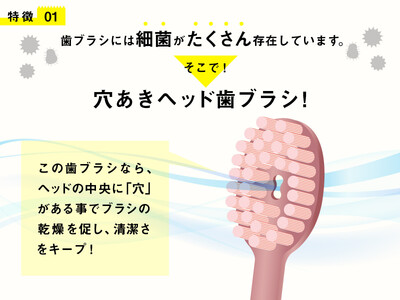 奥歯のウラまでしっかり磨ける 穴の開いた 歯ブラシ 合計12本 （1箱4本入(4色)×3箱 ）
