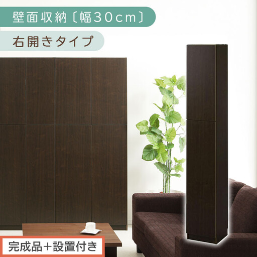 【完成品+設置付き】壁面収納〔幅30cm・本体・右開きタイプ〕(ダークブラウン)壁面収納 本棚 扉付き 収納 棚 cdラック dvdラック 収納棚 リビング オフィス 扉付き収納 整理棚 書棚 おしゃれ LKONCB310300-R-DBR