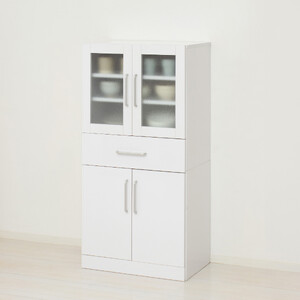 食器棚 ヌーヴォー 幅60 高さ120 ホワイト  キッチンラック 白 AKU1045058