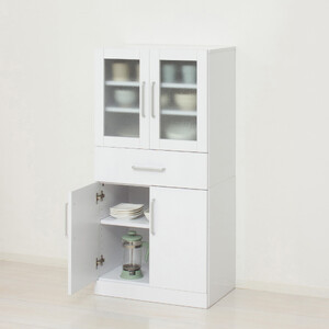 食器棚 ヌーヴォー 幅60 高さ120 ホワイト  キッチンラック 白 AKU1045058