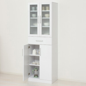 食器棚 ヌーヴォー 幅60 高さ180 ホワイト キッチンラック 白 AKU1045056