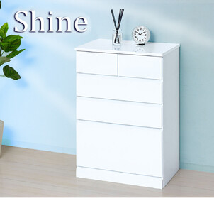 チェスト 深型 4段 引出し5杯タイプ 幅約60cm ホワイト 白 木製 シャイニー AKU1056457