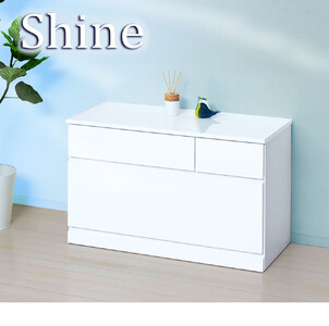 チェスト 深型 2段 引出し3杯タイプ 幅約90cm ホワイト 白 木製 シャイニー AKU1056458