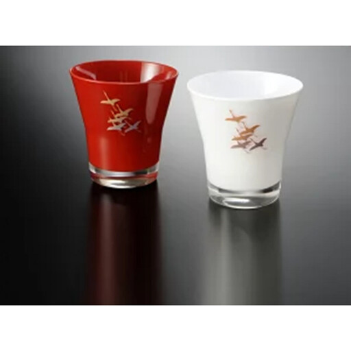 みよし漆器本舗 ペアグラス 紀州塗り ぬりもん de Verre フリーグラス 蒔絵 千羽鶴 赤 白 210ml