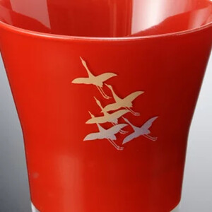 みよし漆器本舗 紀州塗り ぬりもん de Verre フリーグラス 蒔絵 千羽鶴 赤 210ml