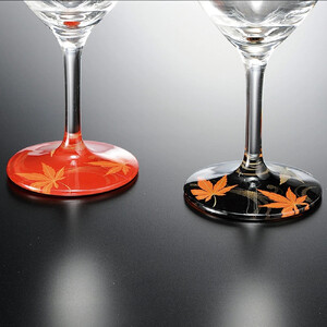 みよし漆器本舗 紀州塗り ぬりもん de Verre ワイングラス 紅葉 ペアセット 赤 黒 300ml