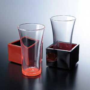 みよし漆器本舗 紀州塗り ぬりもん de Verre 一口グラス マスセット 赤 黒 ペアセット（鶴・亀） グラス：100ml／マス：90ml 10,920円