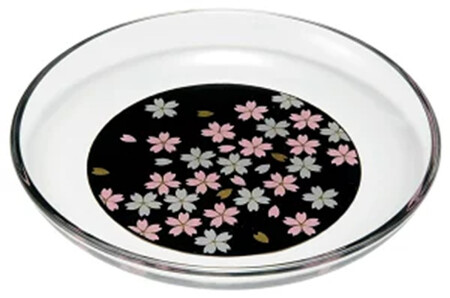 みよし漆器本舗 紀州塗り ぬりもん de Verre 丸小皿 蒔絵 桜 黒 直径14.8×2cm