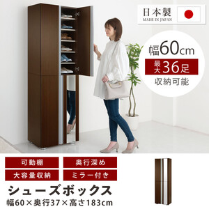 完成品＋設置付き】シューズボックス ミラー付き幅60cm〔鏡が左側