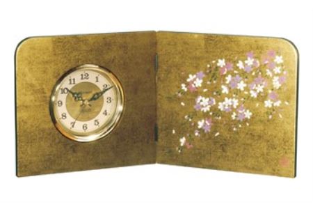 木製　金箔屏風時計　しだれ桜
