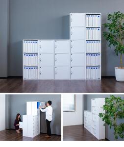 A4ファイル収納 3段 扉&カギ付きタイプ ホワイト aku100706501