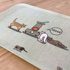 ネコダラトレイM角2枚セット「ストーブ大集合」「ちぐらは2名様まで」 ネコだらけ 猫グッズ