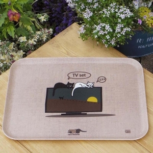 ネコダラトレイM角2枚セット「ベッドの暖かいとこ」「液晶テレビは難しい」 ネコだらけ 猫グッズ