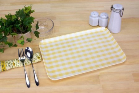 【イエロー×グリーン2枚組】タツクラフト ST ランチョン トレー M 33cm ミルキー チェック