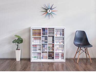 【完成品】スライド本棚 ダブル ホワイトオーク AKU100660203