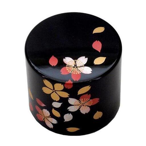 紀州漆器 文鎮 ペーパーウェイト 丸型 黒 桜