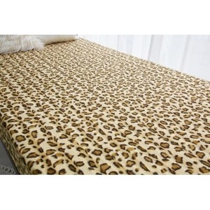 ワンタッチシーツ 敷毛布 シングル　ヒョウ柄 アクリル 布団用 洗える ゴールド_雑貨・日用品  寝具 _【1122448】