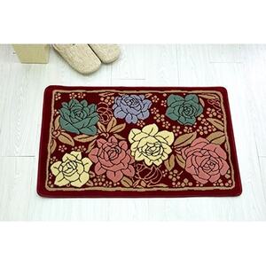玄関マット 50×80 洗える マット 玄関 室内 高級 金華山織 バラ柄 エンジ_雑貨・日用品  家具・インテリア _【1125087】
