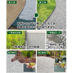 ガーデニングや庭の景観改善に使用　雑草を防ぎ草抜き作業を軽減　水を通す強度抜群の防草シート【1314928】