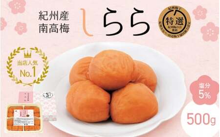 紀州産南高梅 梅干し しらら （塩分5％）500ｇ / うす塩梅干し 紀州南高梅 和歌山 田辺市 梅干し 【nkt007-2】