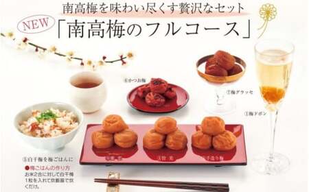 紀州南高梅 南高梅のフルコース / 和歌山 田辺市 紀州南高梅 南高梅 梅干し 梅干 梅 うめ 肉厚 お米 おにぎり 焼酎 梅酒 健康 手作り梅 かつお梅 白干し グラッセ はちみつ梅 フルコース 詰合せ 食べ比べ セット【kbe021-1】