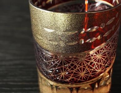 砂金切子グラス(漆技) レッド