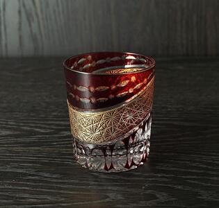 金帯切子グラス（漆技） レッド