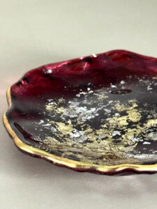 豆皿 口金ロック 古代金箔赤溜 ［NF170］